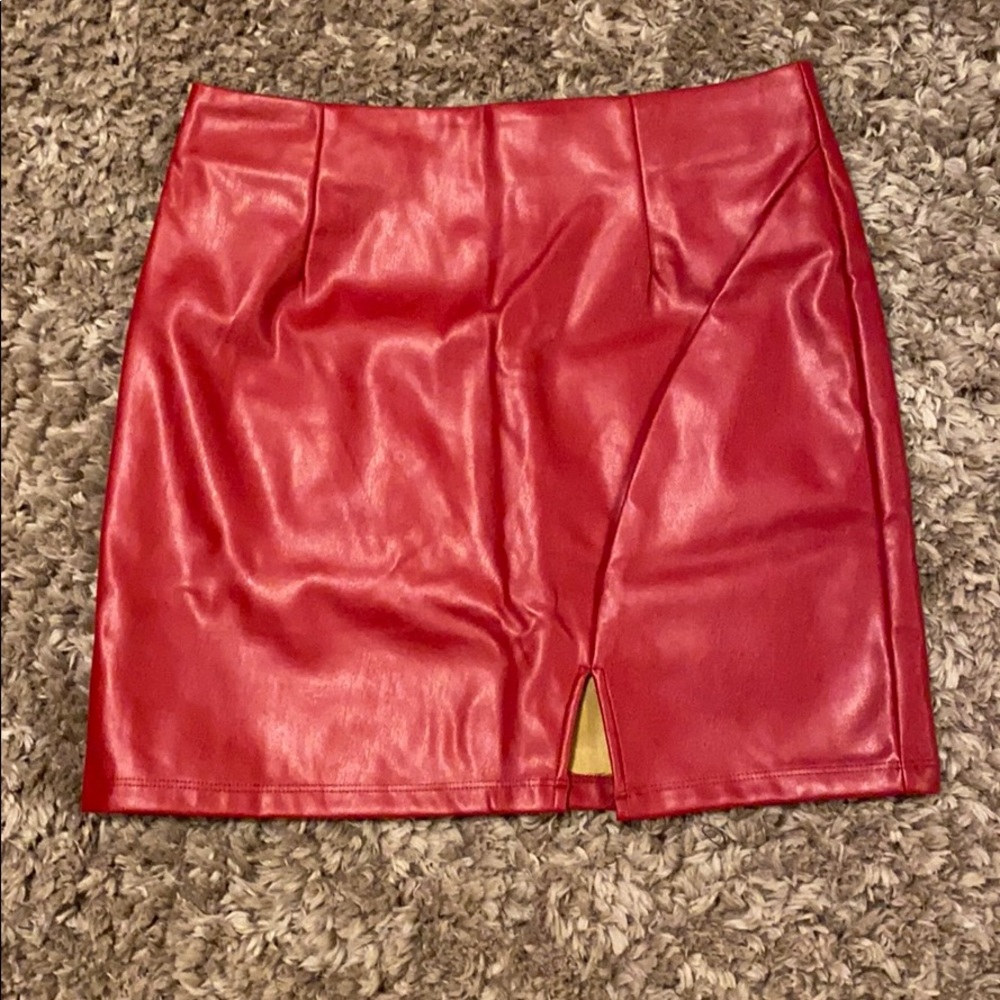 Red leather skirt